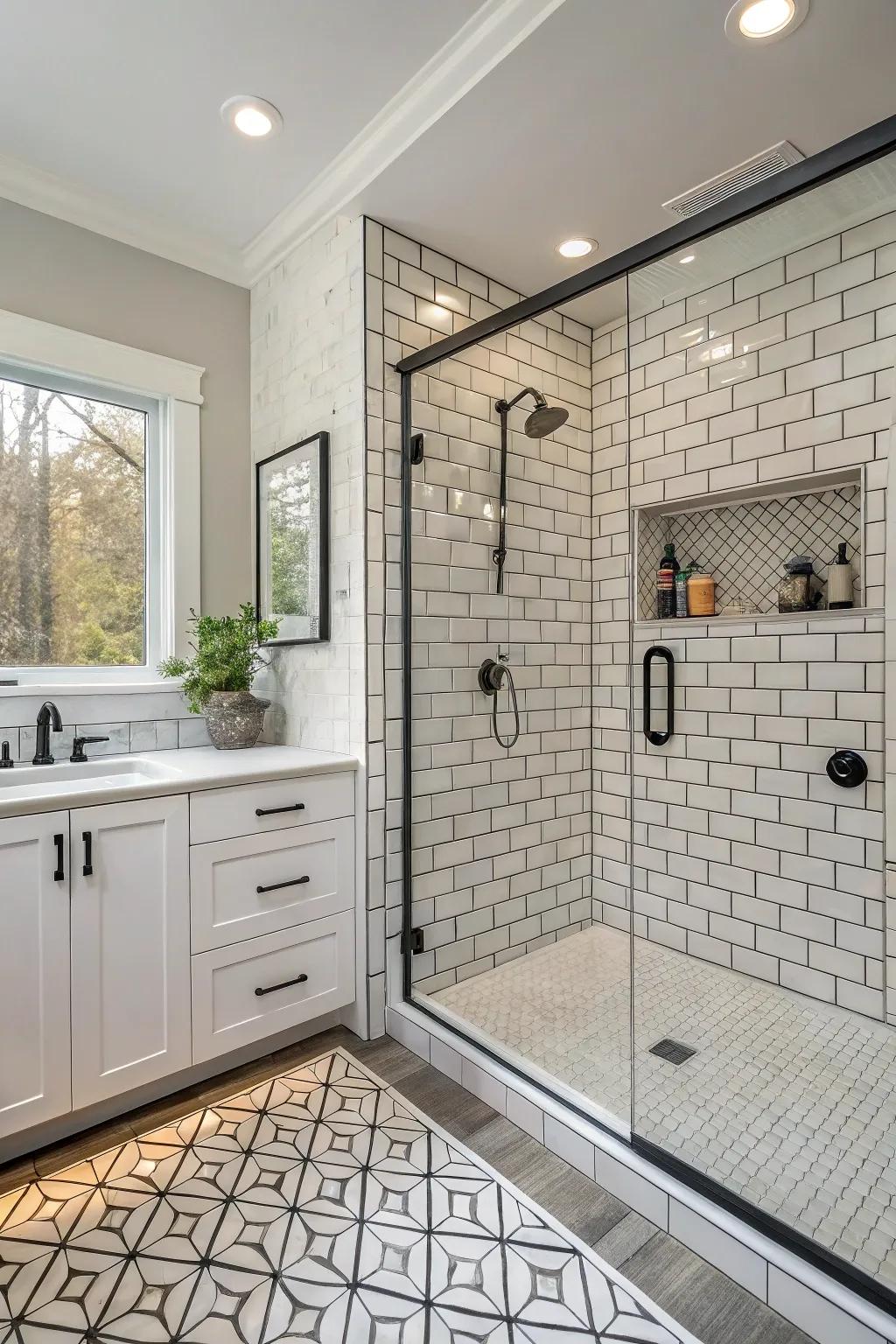 Creative subway tile patterns add a fresh twist to classic designs.