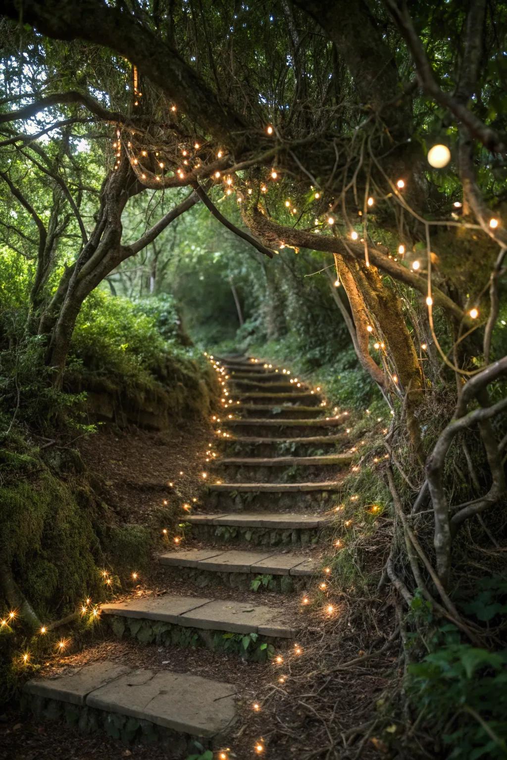 A fairytale forest theme creates a magical, storybook setting on this staircase.