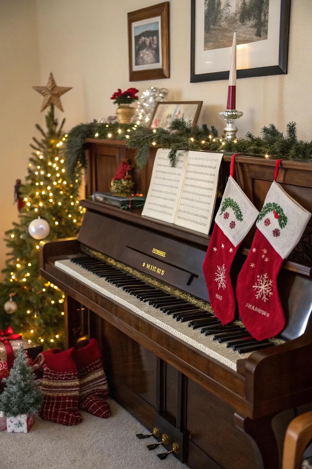 Upright pianos offer a sophisticated setting for stocking displays.