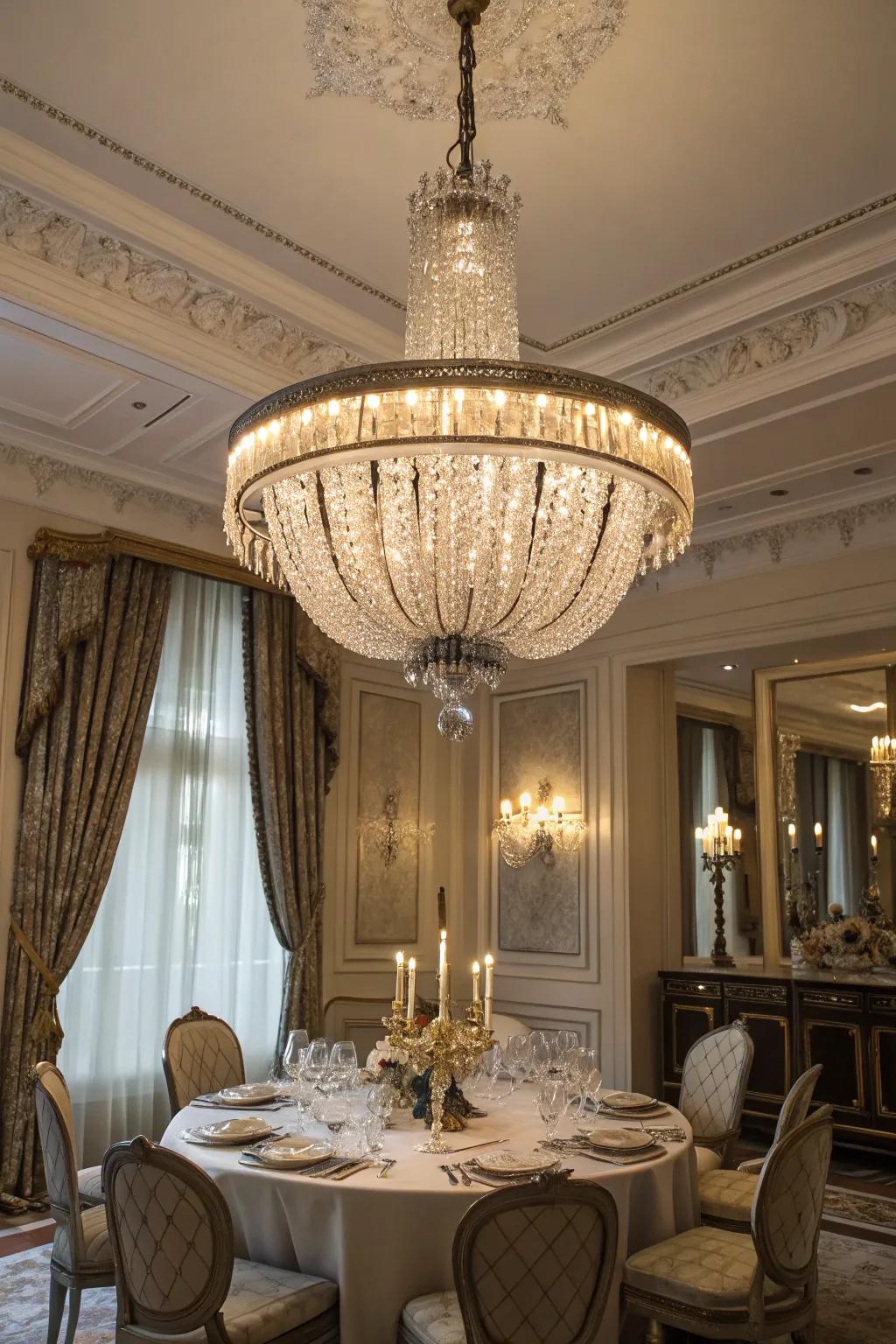 Impress with an elegant silver and crystal chandelier.