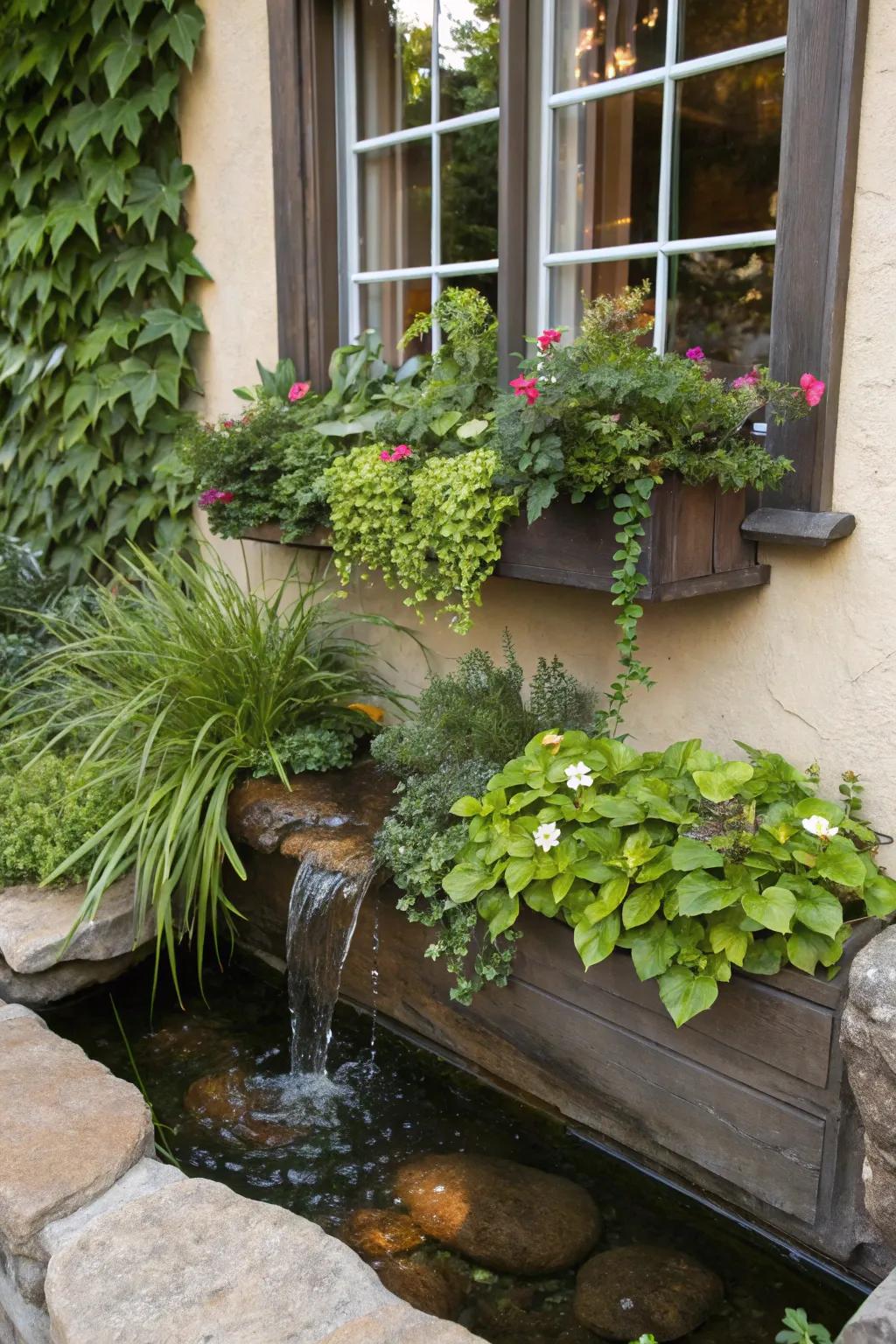 Aquatic allure with a mini water feature in a window box