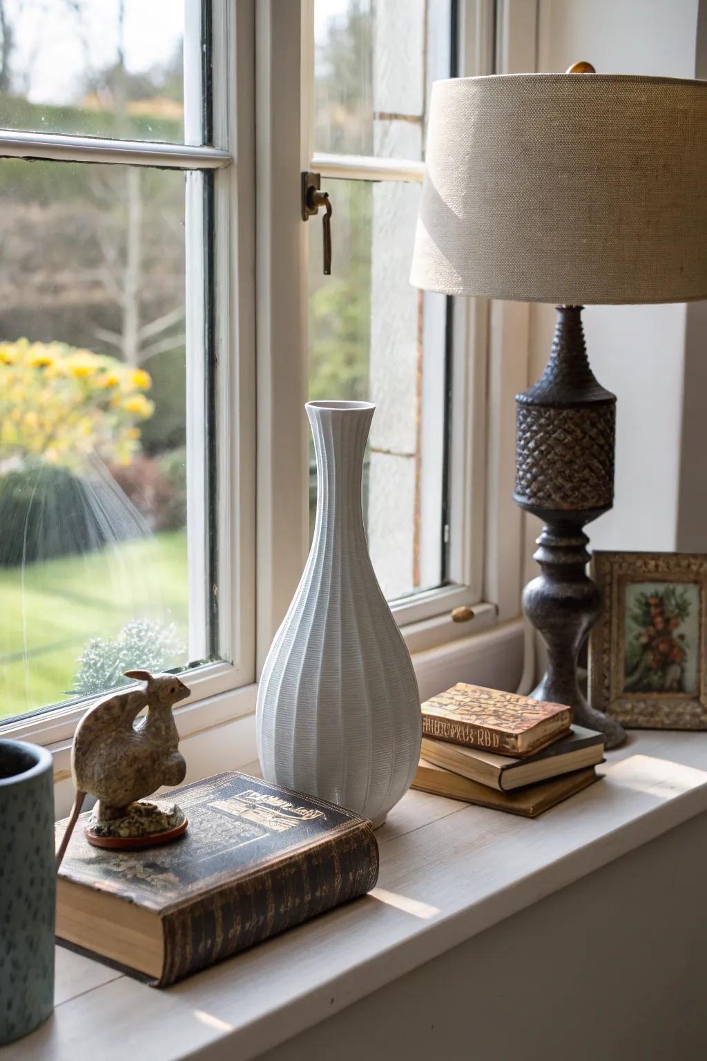 Mixing styles brings a unique and eclectic touch to the windowsill.