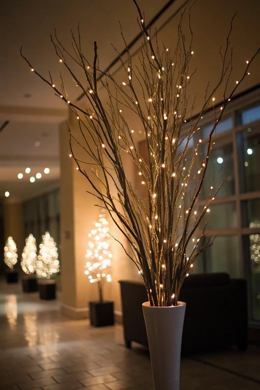 Illuminated branches provide a soft glow, enhancing any space.