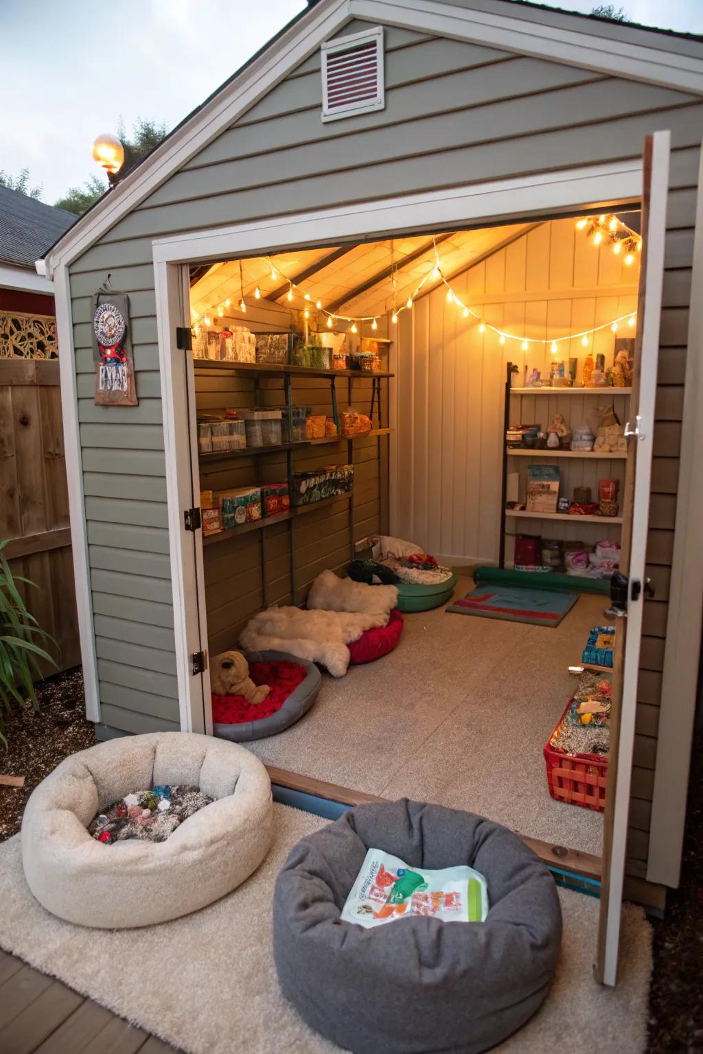 A pet paradise with comfy beds and toys for your furry friends.