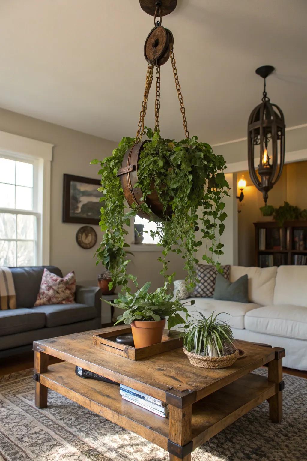 A plant chandelier brings life and beauty to the home.