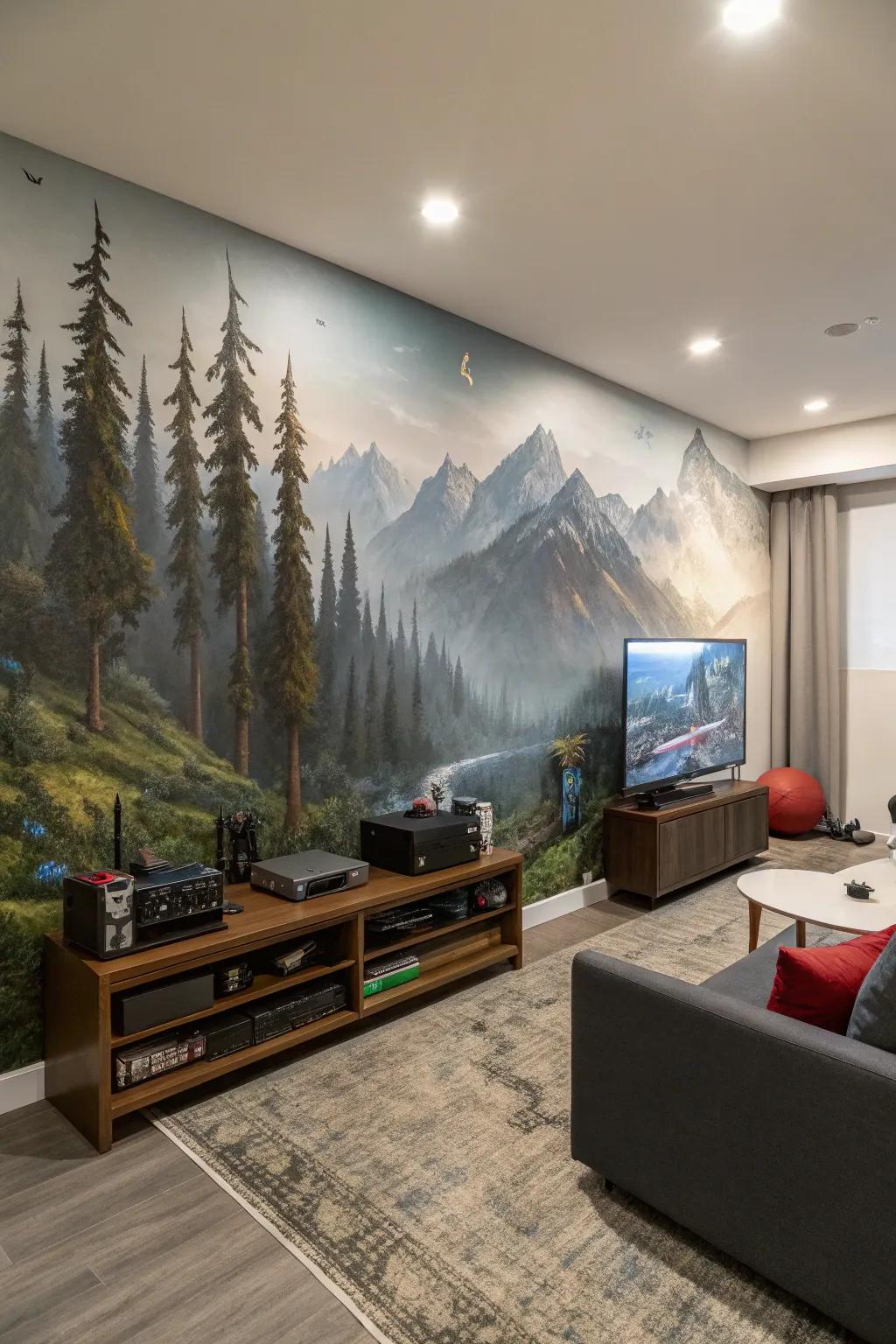 Wall murals can set a unique theme and atmosphere in your game room.