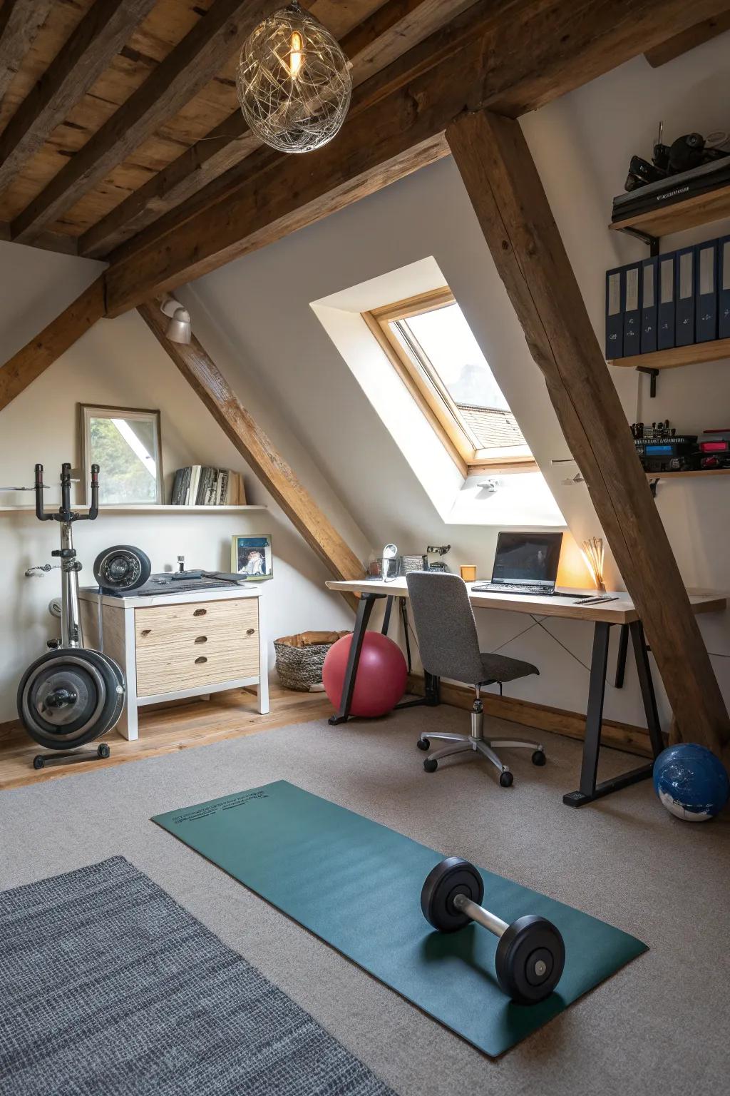 A dual-purpose attic blending fitness and productivity.