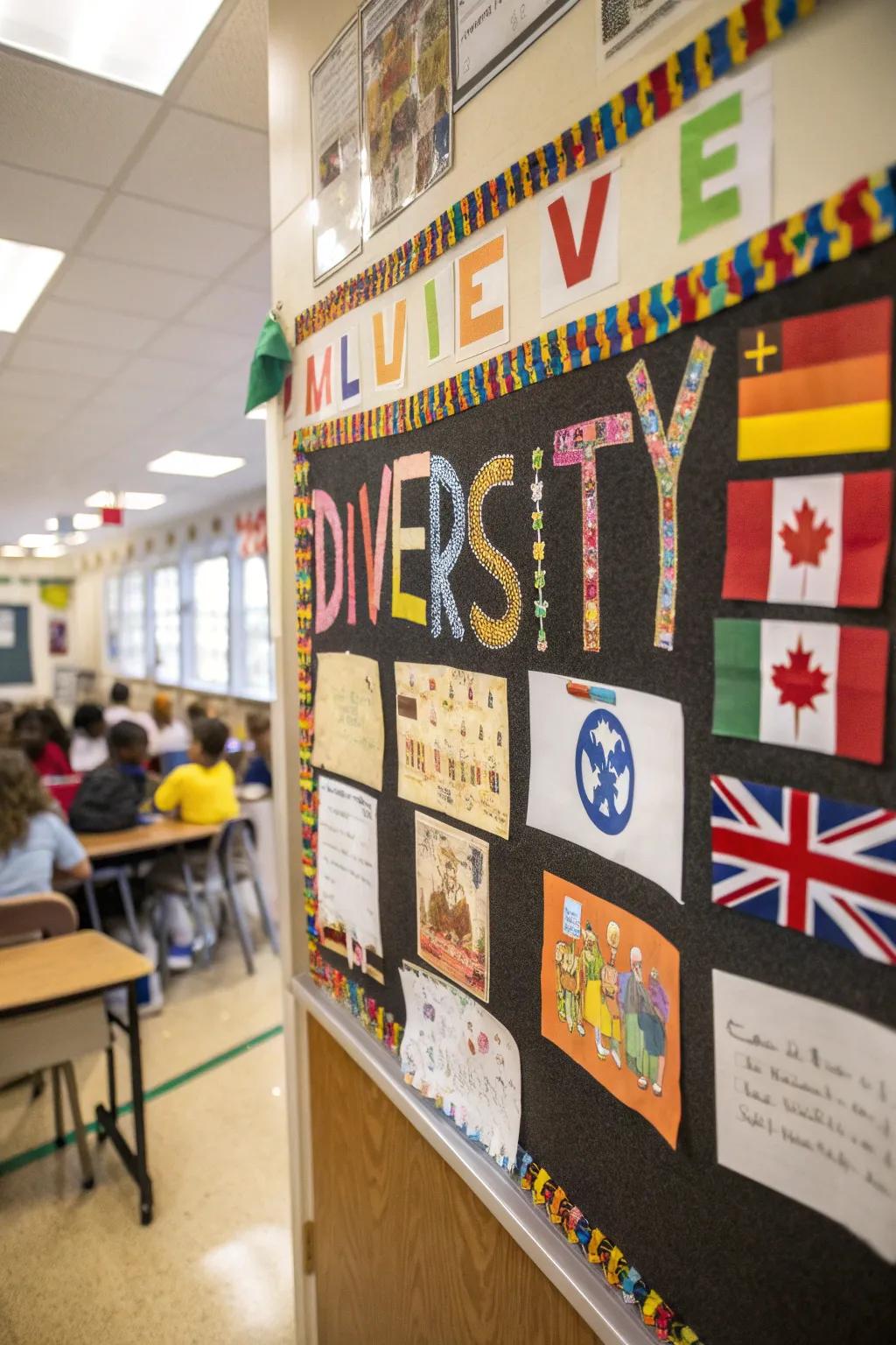 Diversity-themed board that celebrates all cultures.