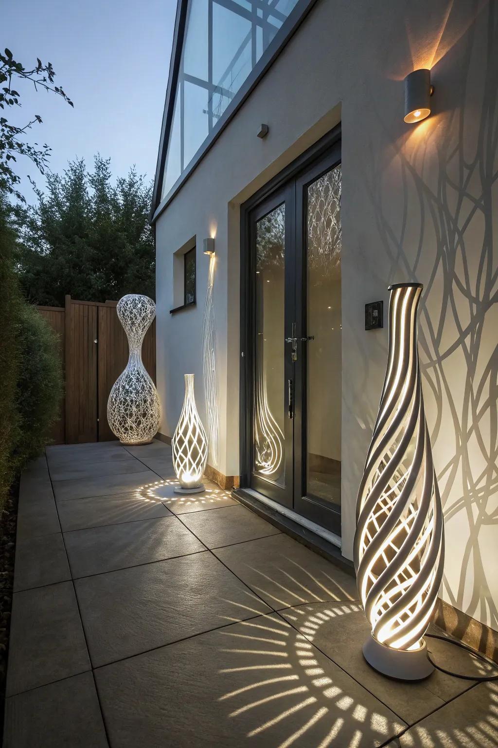 Artistic light sculptures act as functional and eye-catching decor.