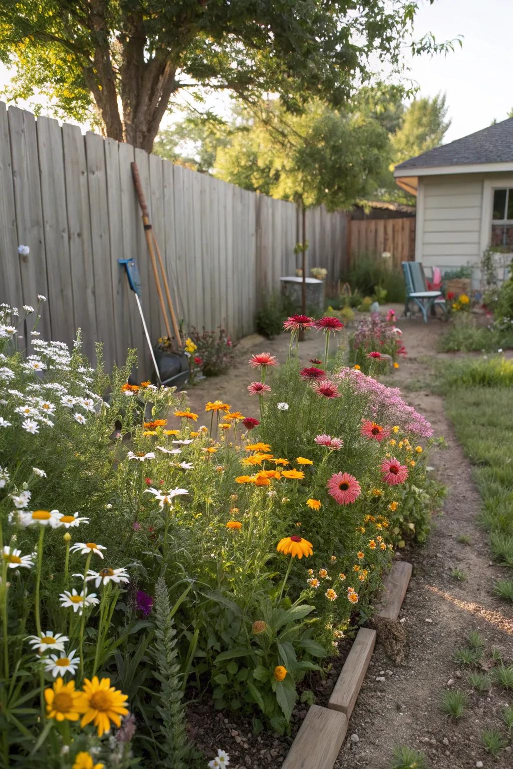 A wildflower haven attracts pollinators and adds beauty.