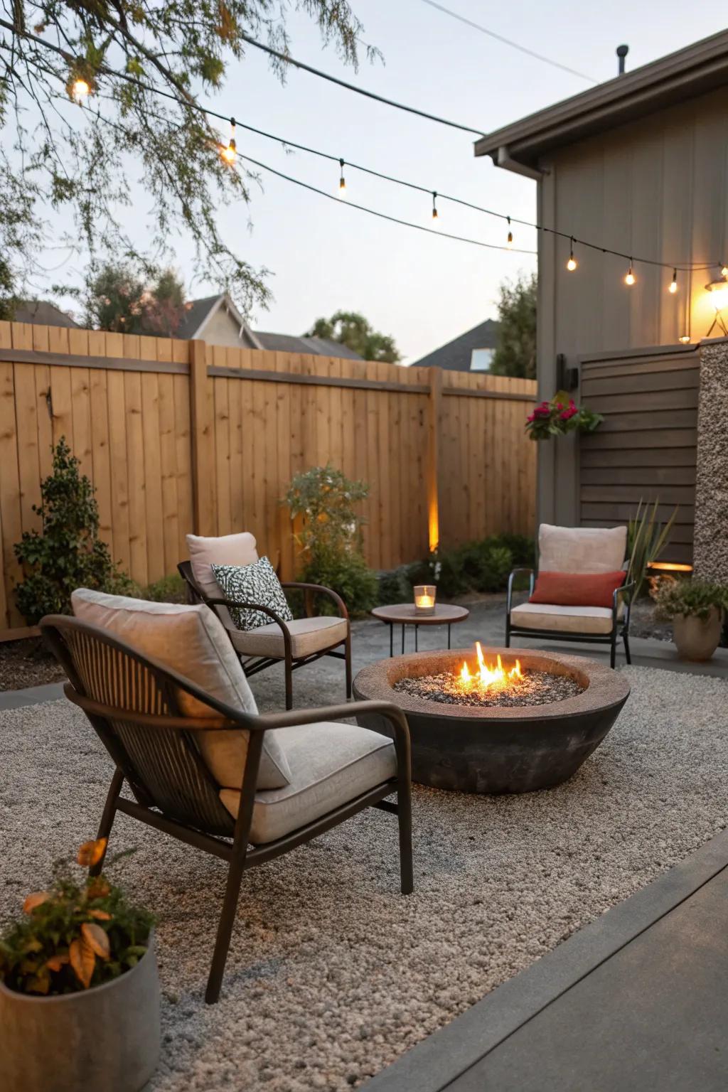 Gravel flooring brings casual simplicity and relaxation to patios.