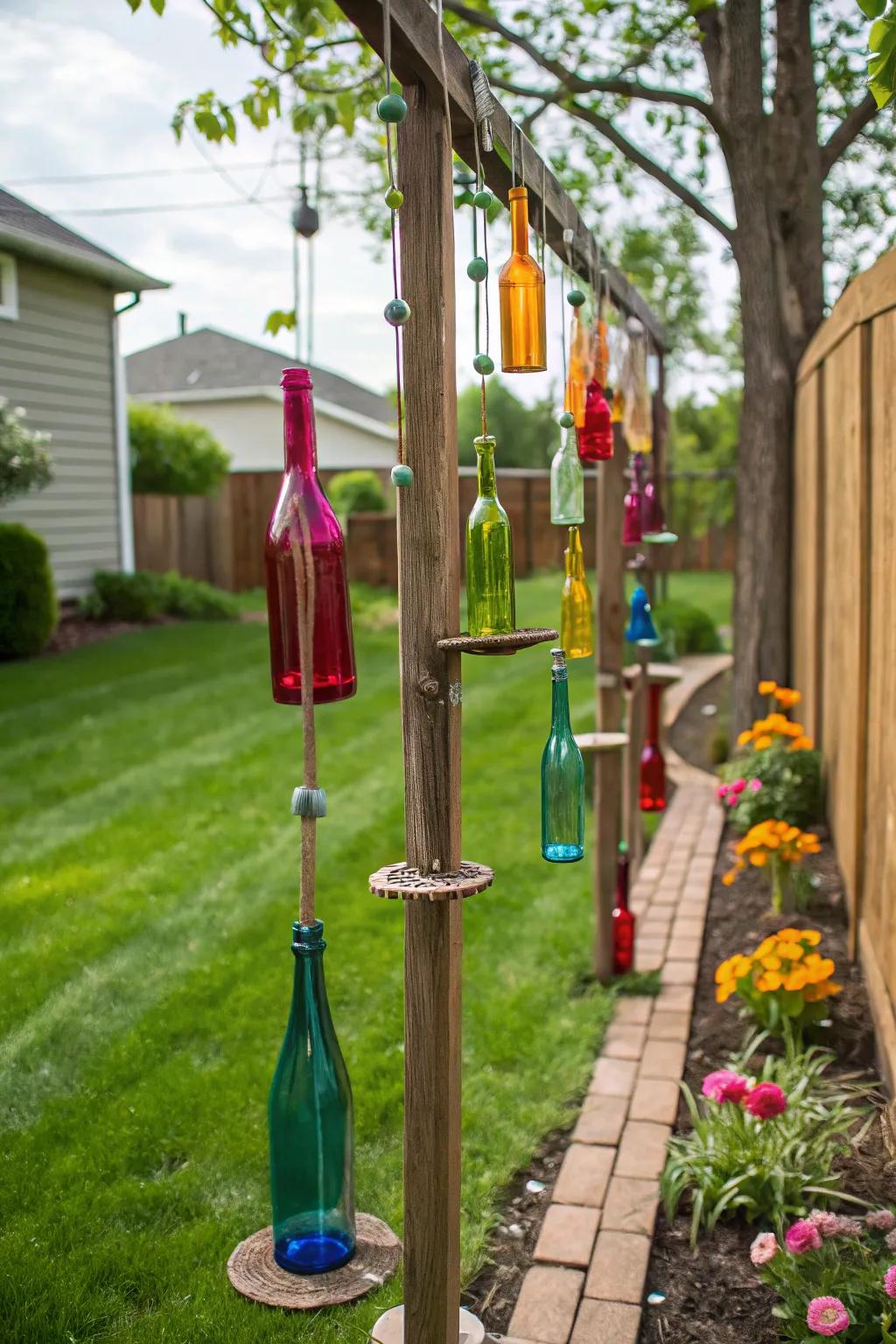 Add a touch of whimsy with vibrant bottle tree posts.