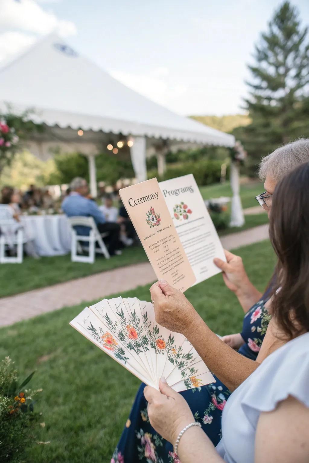 Personalized ceremony programs serve as keepsakes and practical fans.