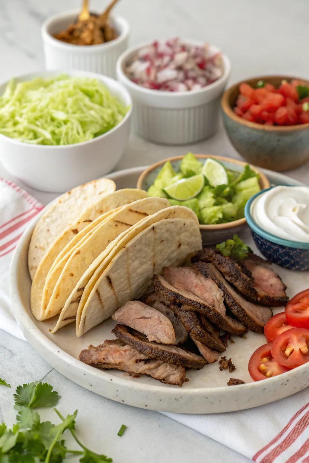 An interactive DIY section for building brisket tacos.