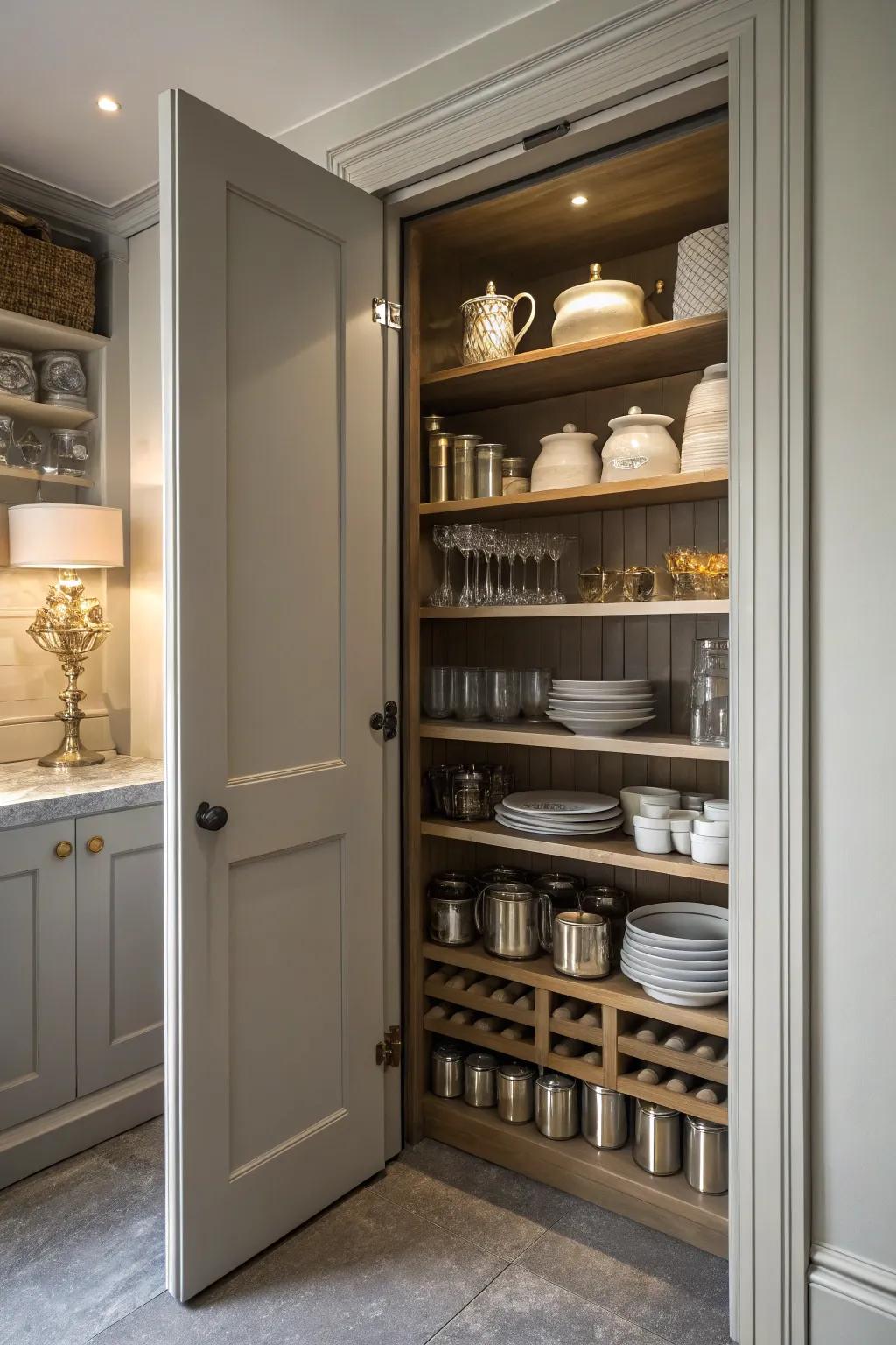 A secretive butler's pantry hidden behind a discreet door for a surprise element.