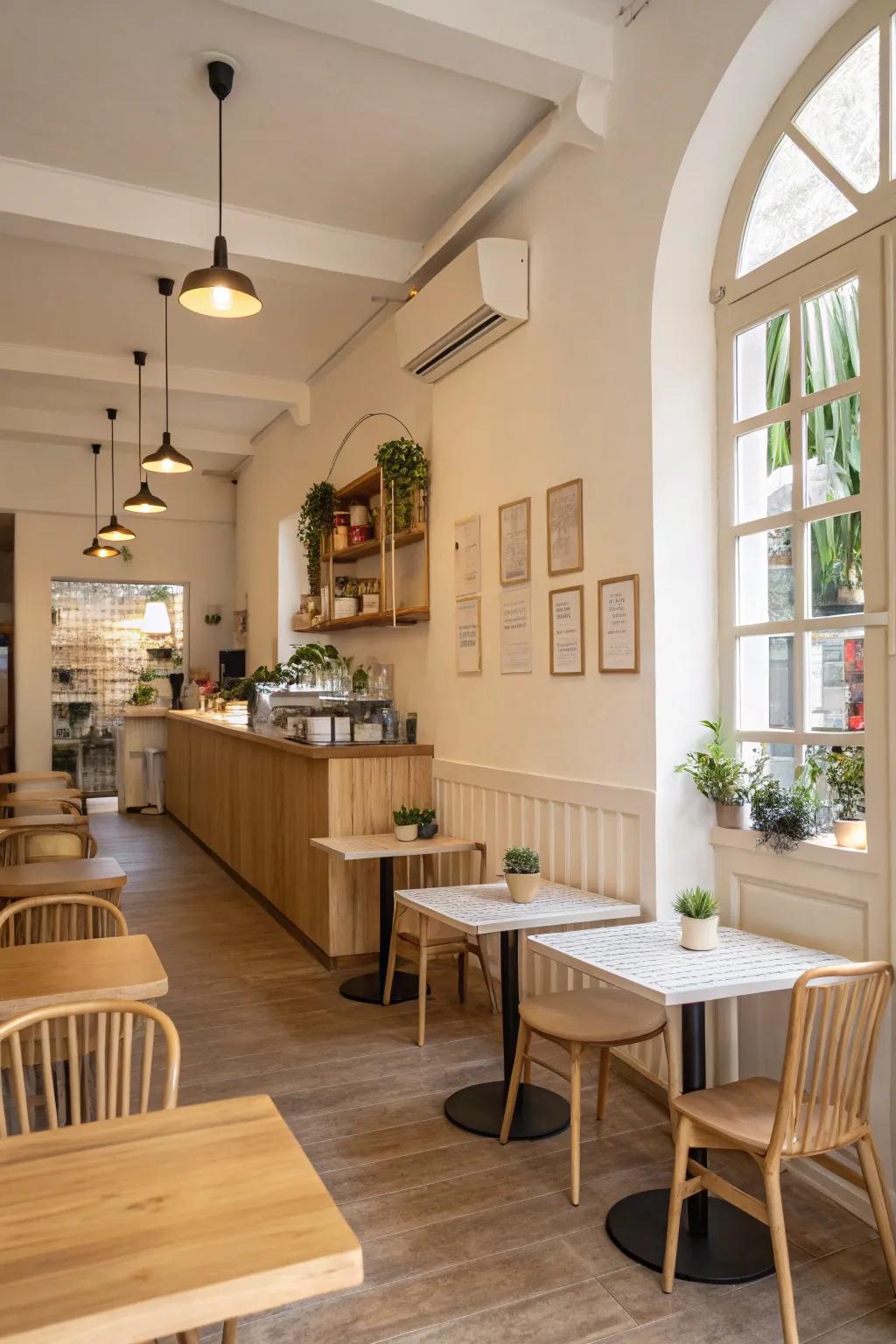 A minimalist design creates a serene environment in your home cafe.