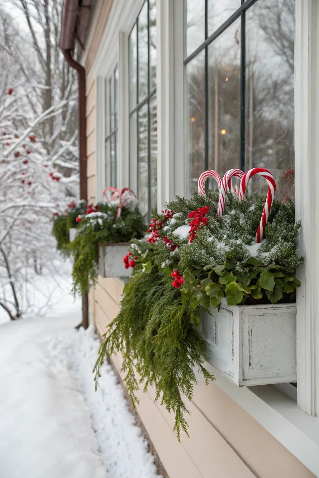 Bring holiday cheer to your windows with candy cane window boxes.