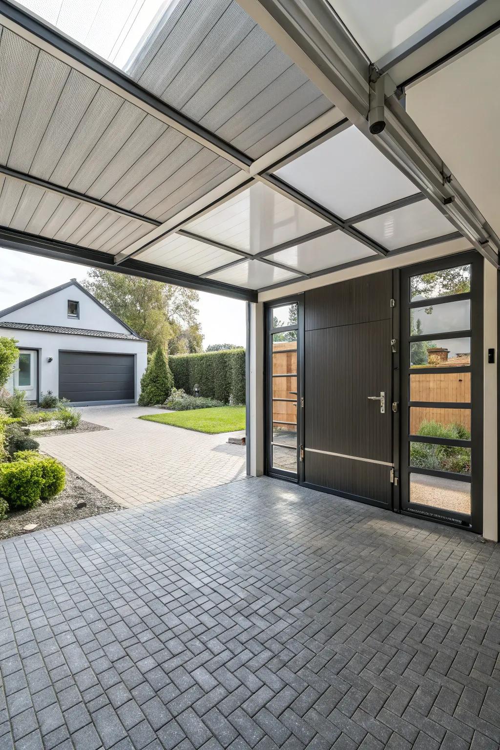 A carport with customizable door features, providing flexible design options.