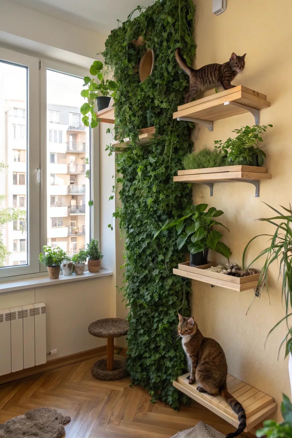 Vertical gardens provide natural enrichment and beauty.