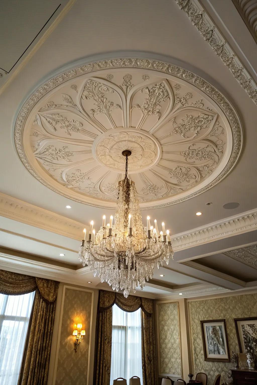 Ceiling medallions frame light fixtures and add timeless charm.