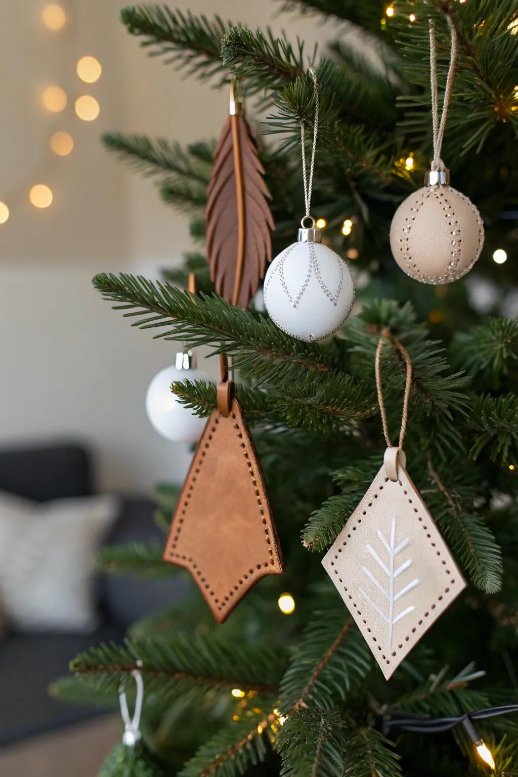 Leather cut-out ornaments for a modern look.