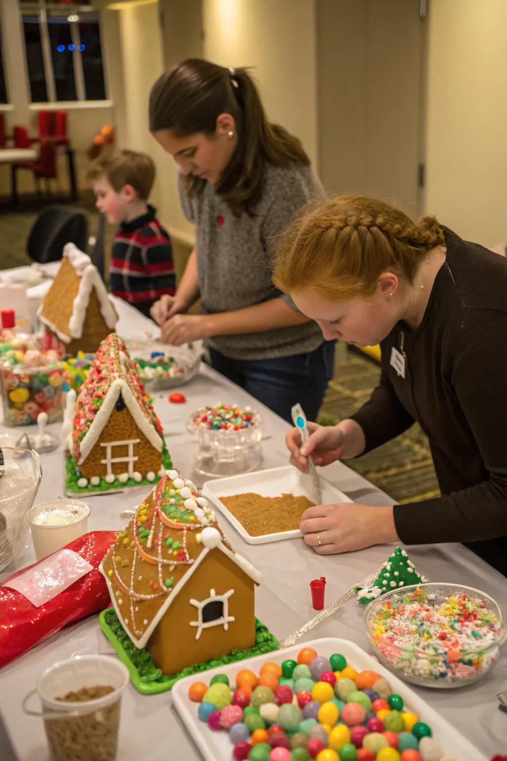 A delightful gingerbread house building contest full of creativity and fun.