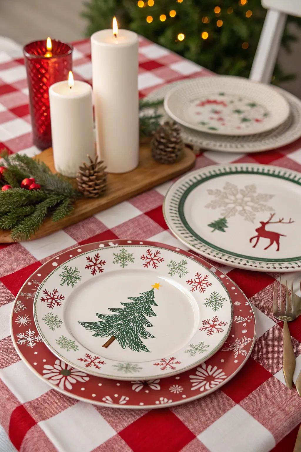 Decorative plates add elegance and function to the table.