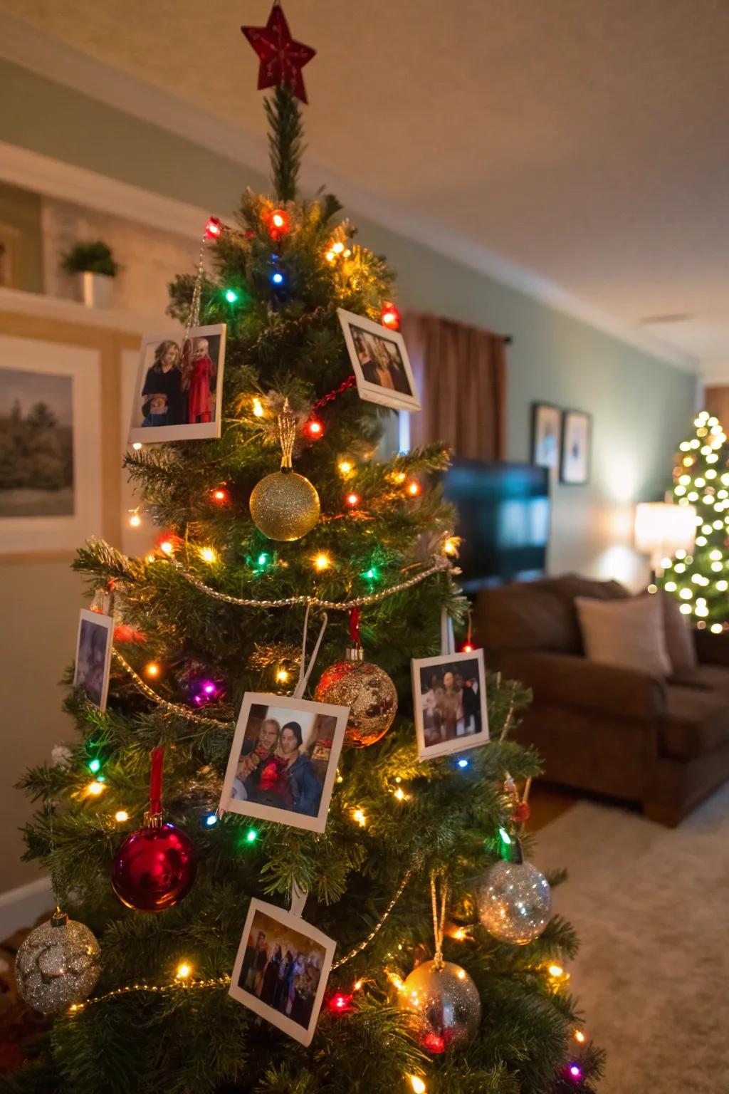 A personalized Christmas tree with photo memories.