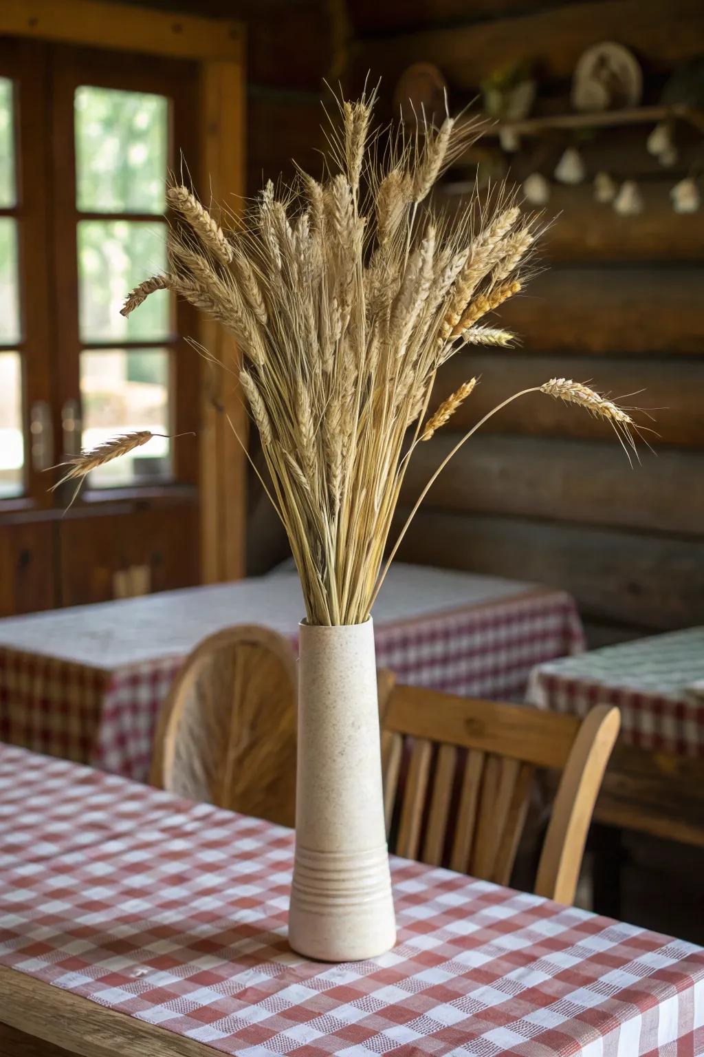 Countryside charm: wheat brings warmth and rustic elegance.