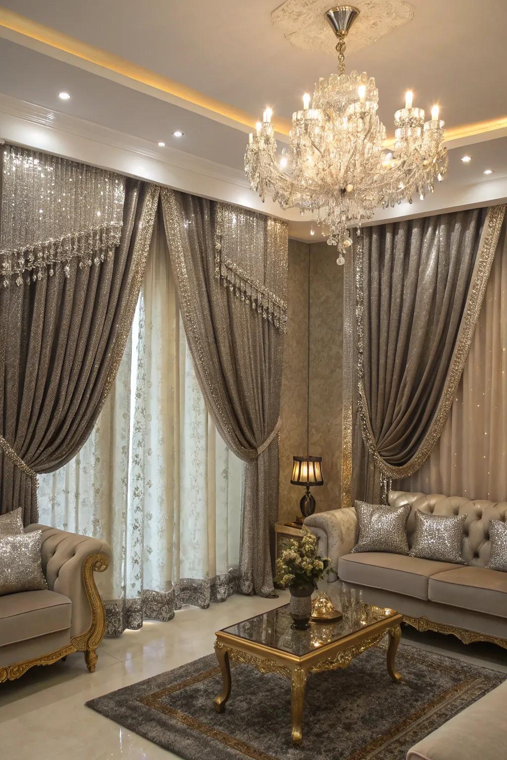 Metallic accents add a luxurious touch to curtain designs.