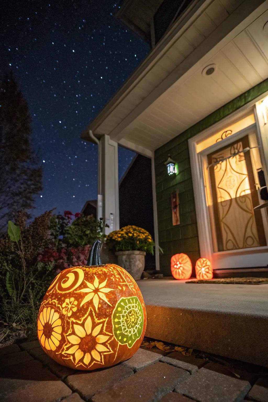 Illuminate your decor with glow-in-the-dark pumpkin designs.