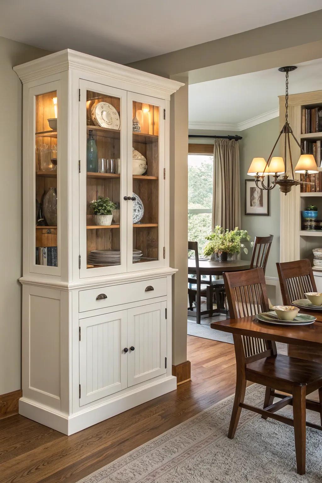 Add interest with an asymmetrical cabinet design.