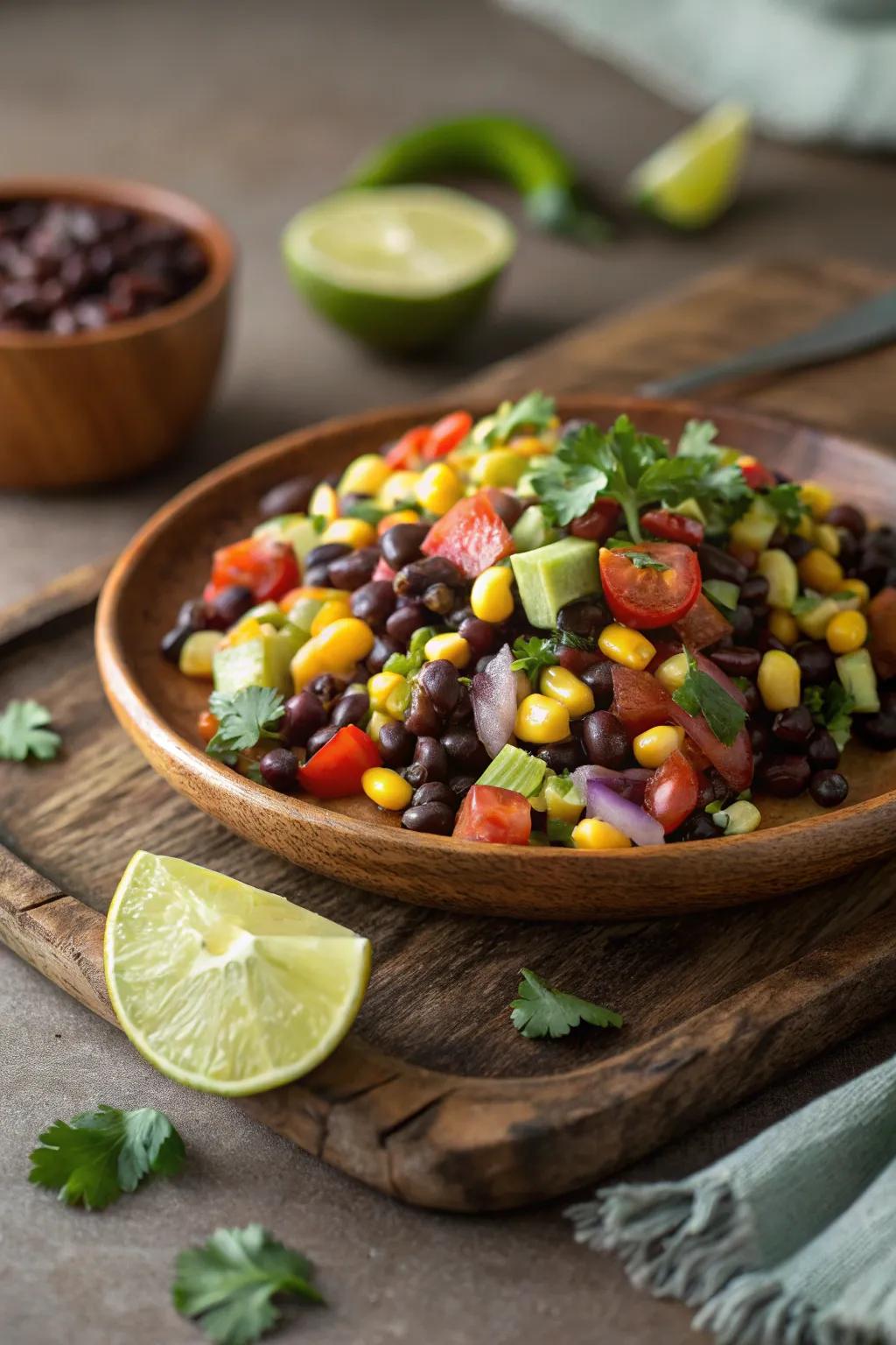 Enjoy a hearty and flavorful black bean and corn salad.