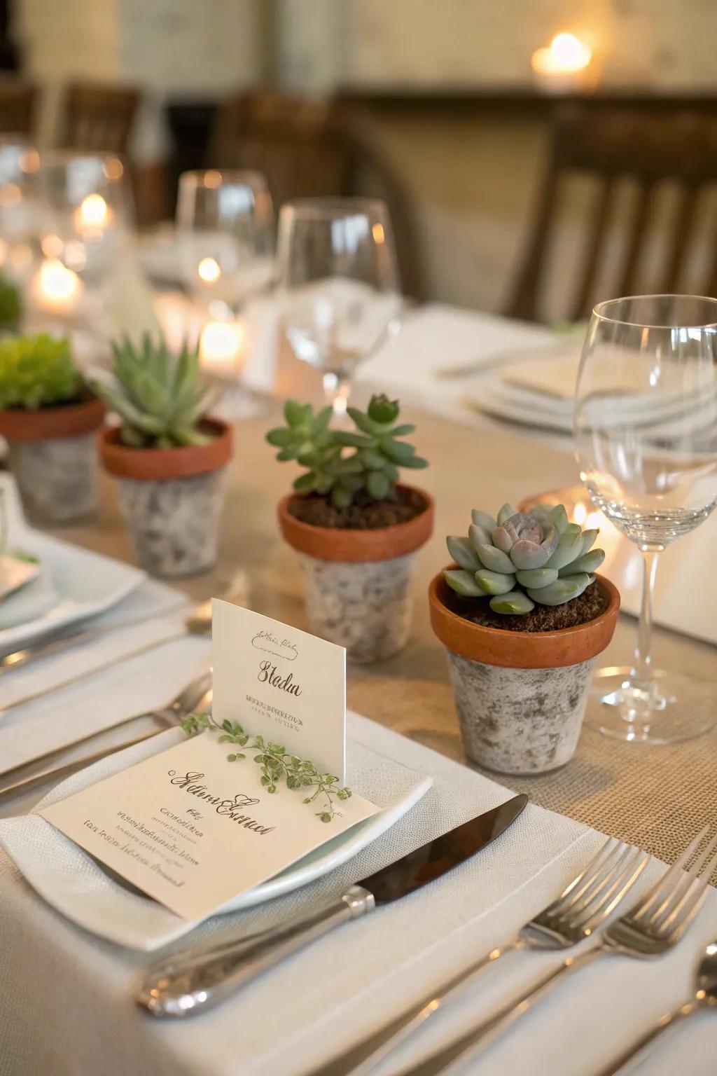 Unique place cards that double as gifts.