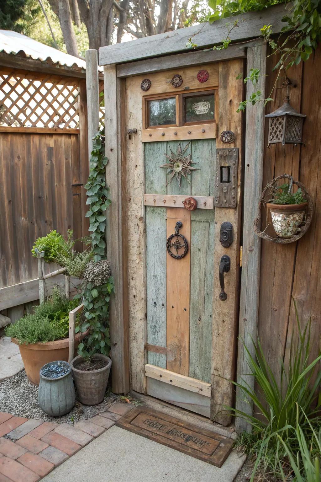 Add character and sustainability with a door made from repurposed materials.