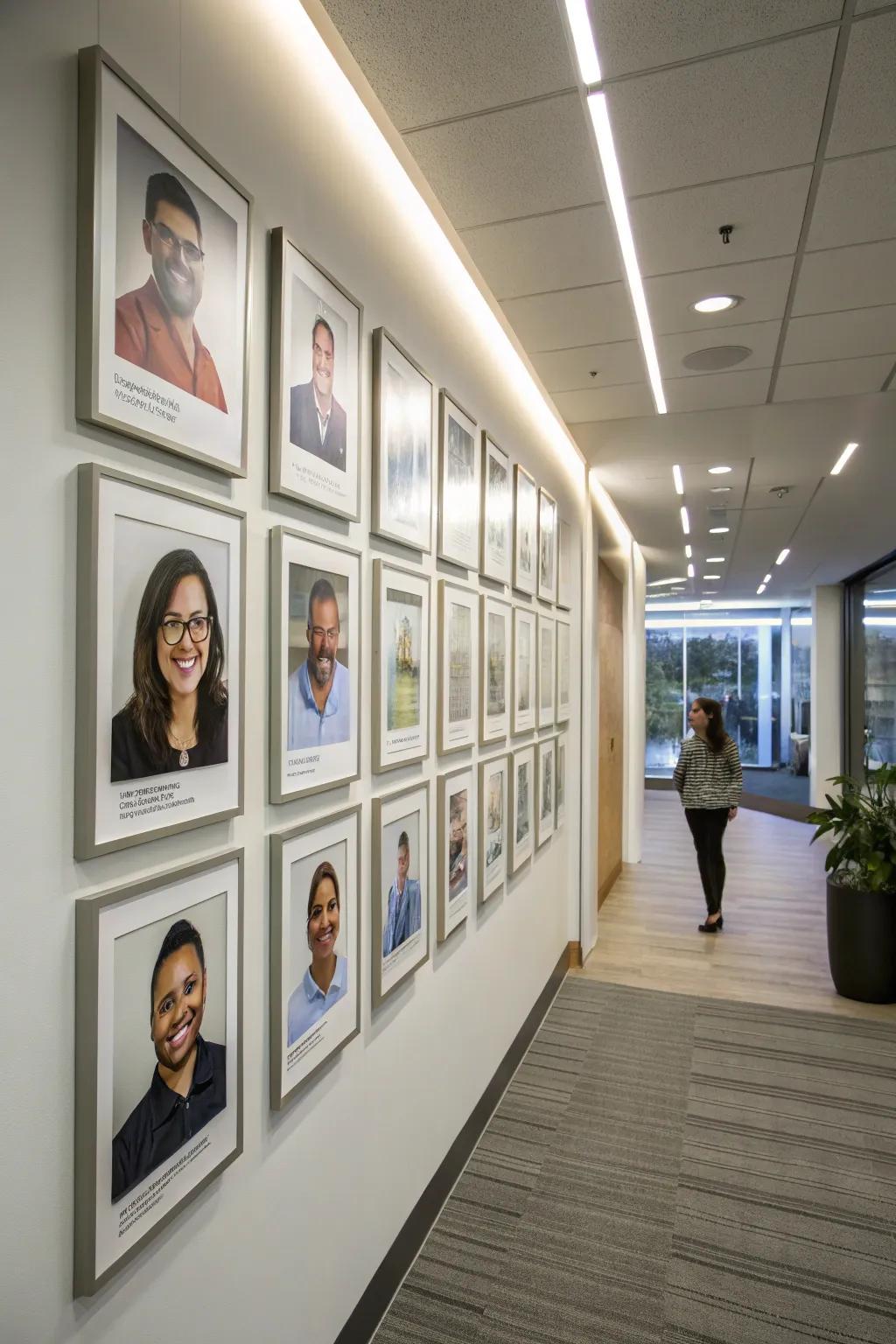 A beautifully lit photo wall that adds drama and focus.