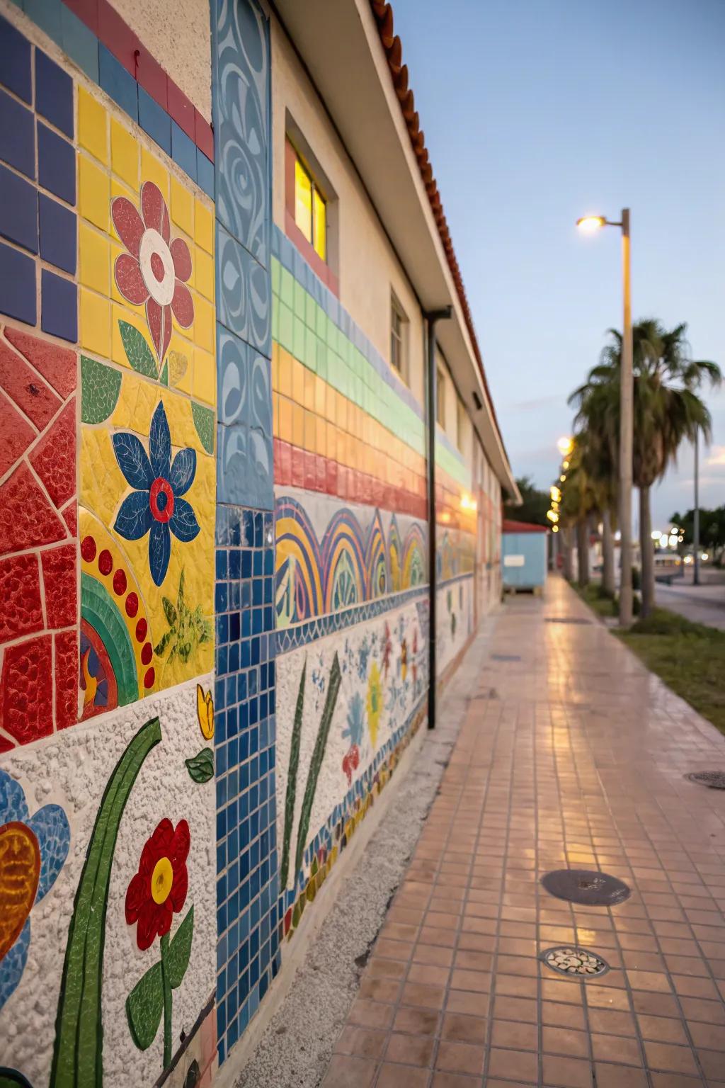 Mosaic tiles add a vibrant and playful touch.