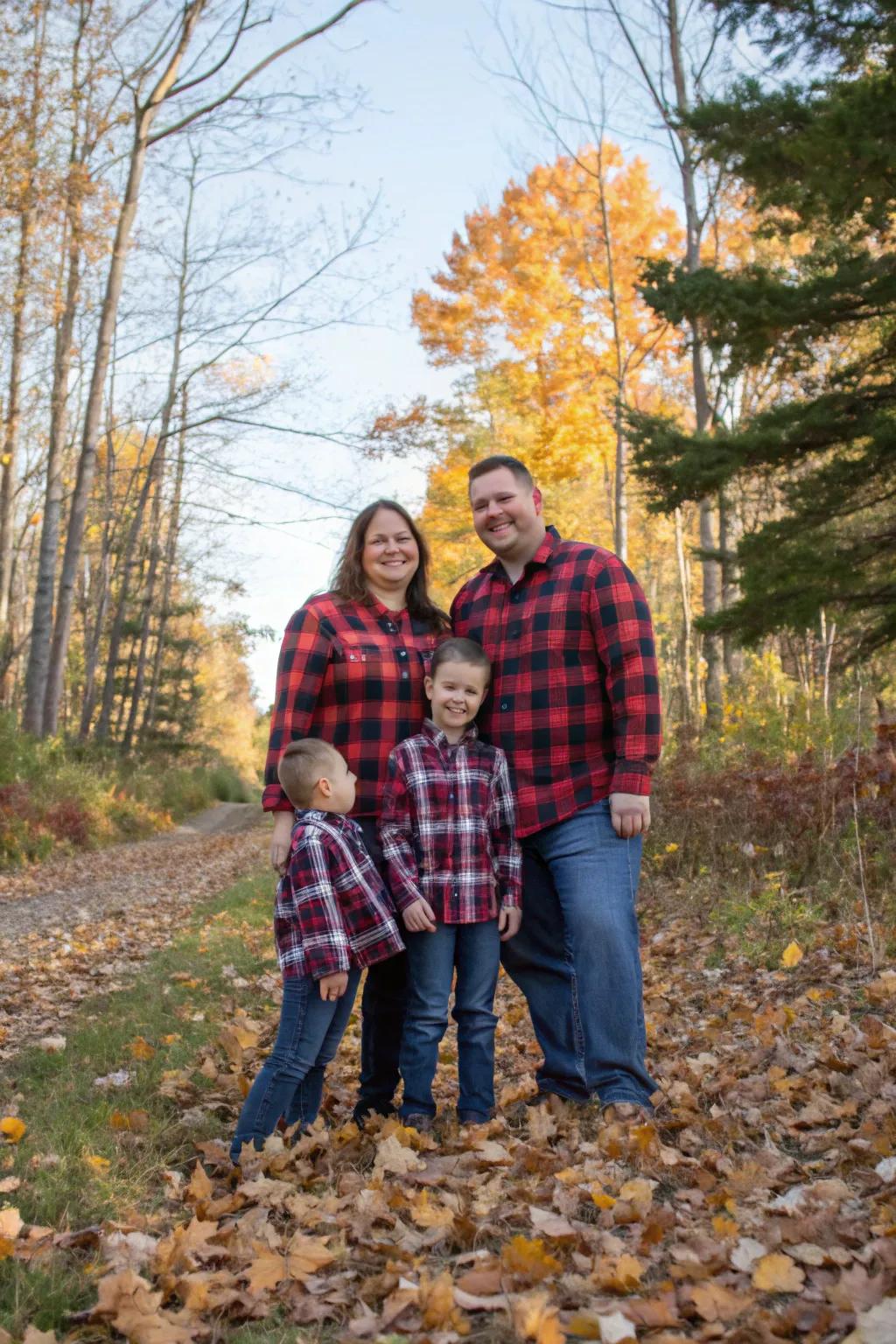 Plaid shirts offer a classic and cozy look for fall family photos.