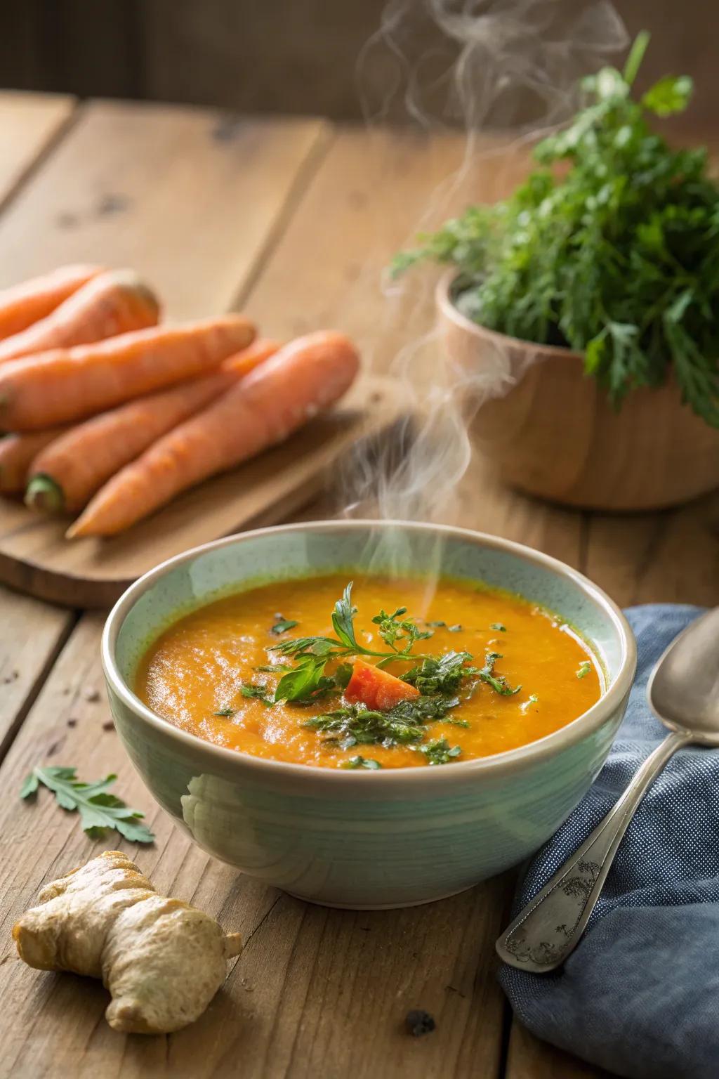 Carrot and ginger soup, a comforting bowl of warmth.