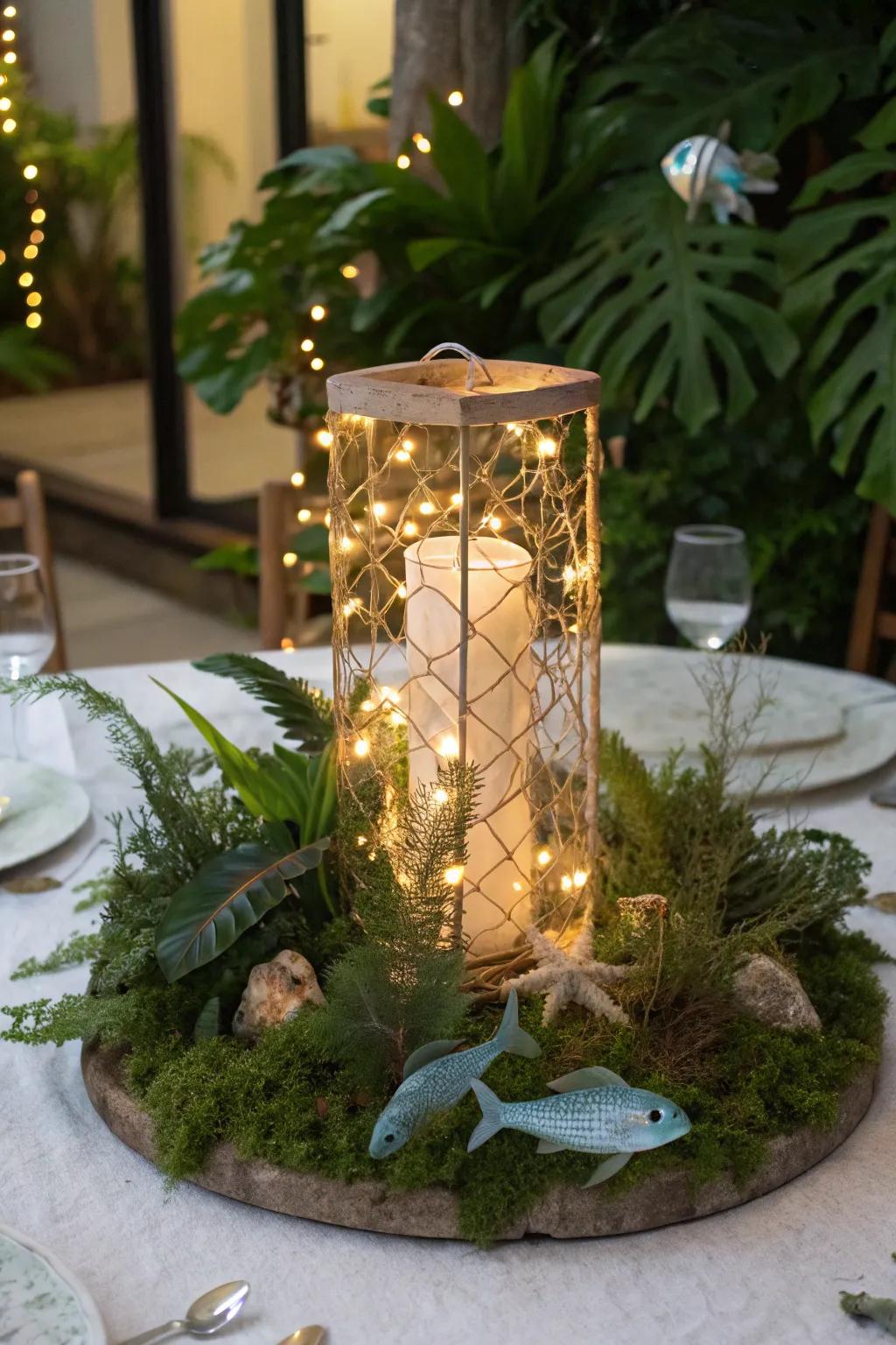 Twinkling fairy lights add a magical sparkle.
