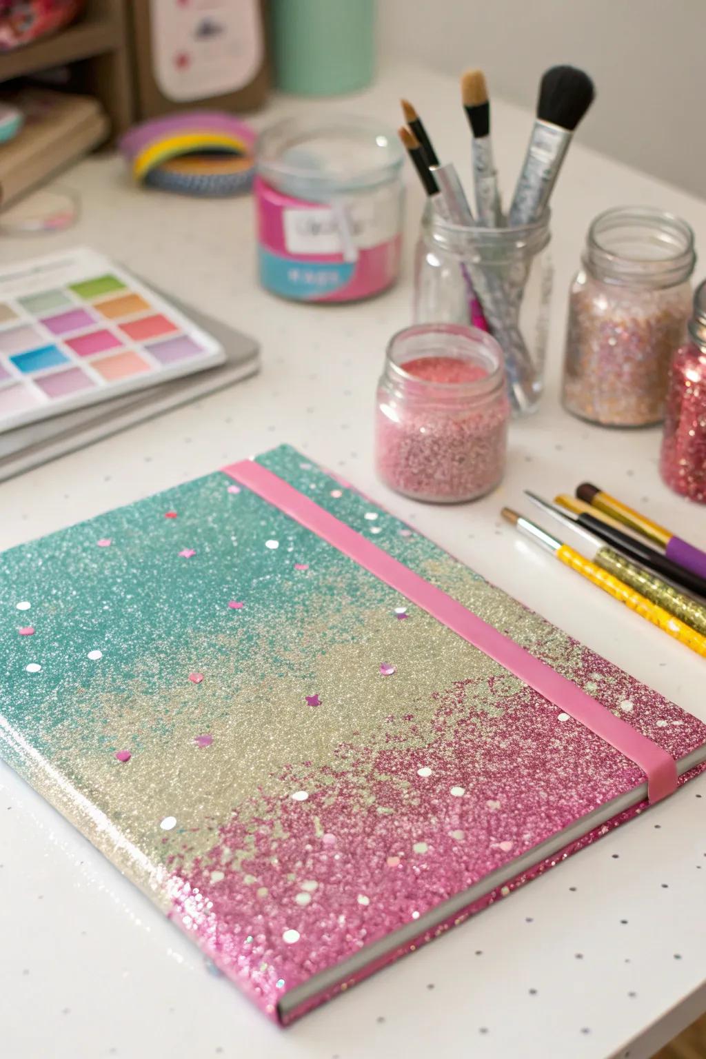 Glitter adds a sparkling touch to any school folder.