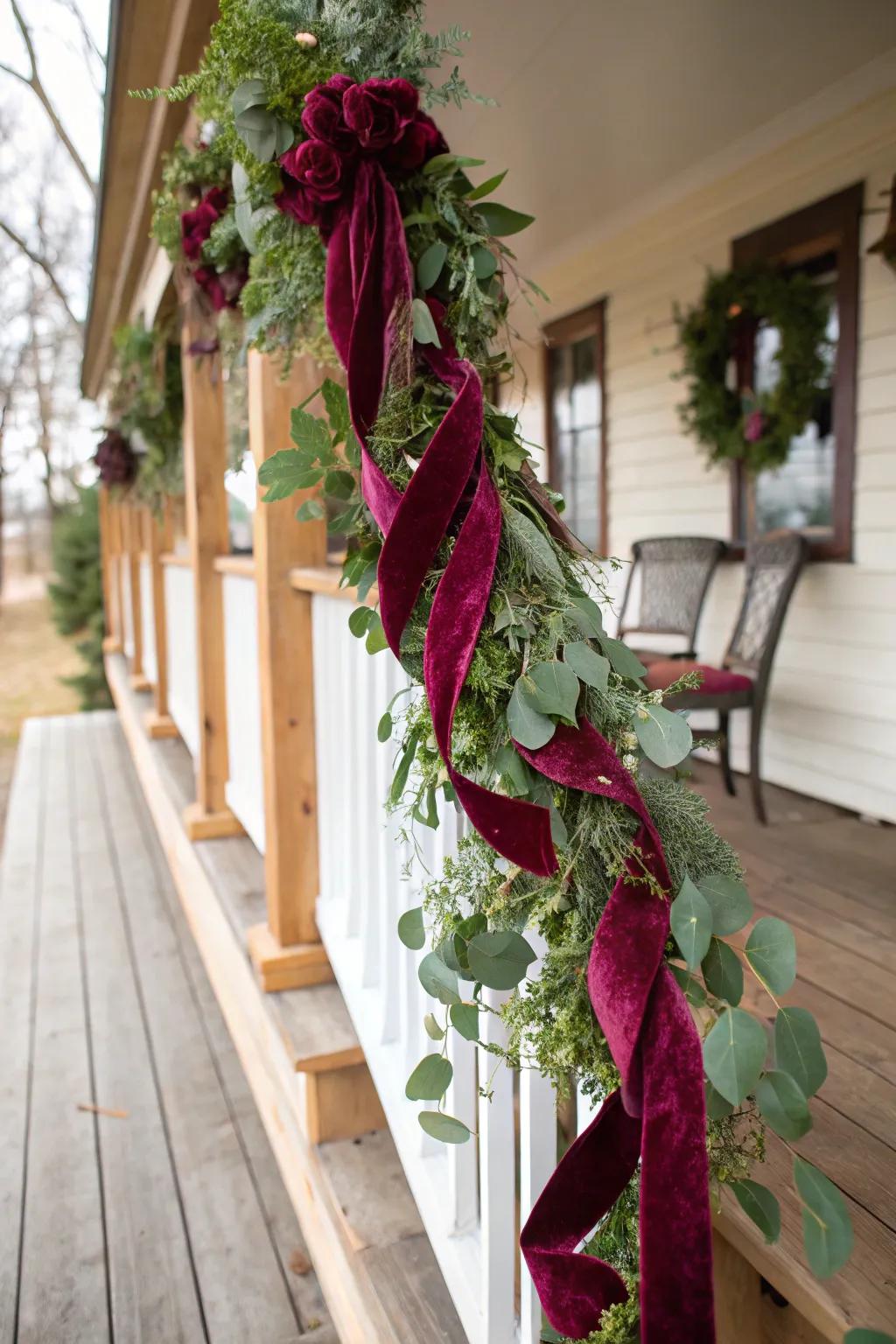 Velvet ribbons add luxury and depth to your holiday garland.