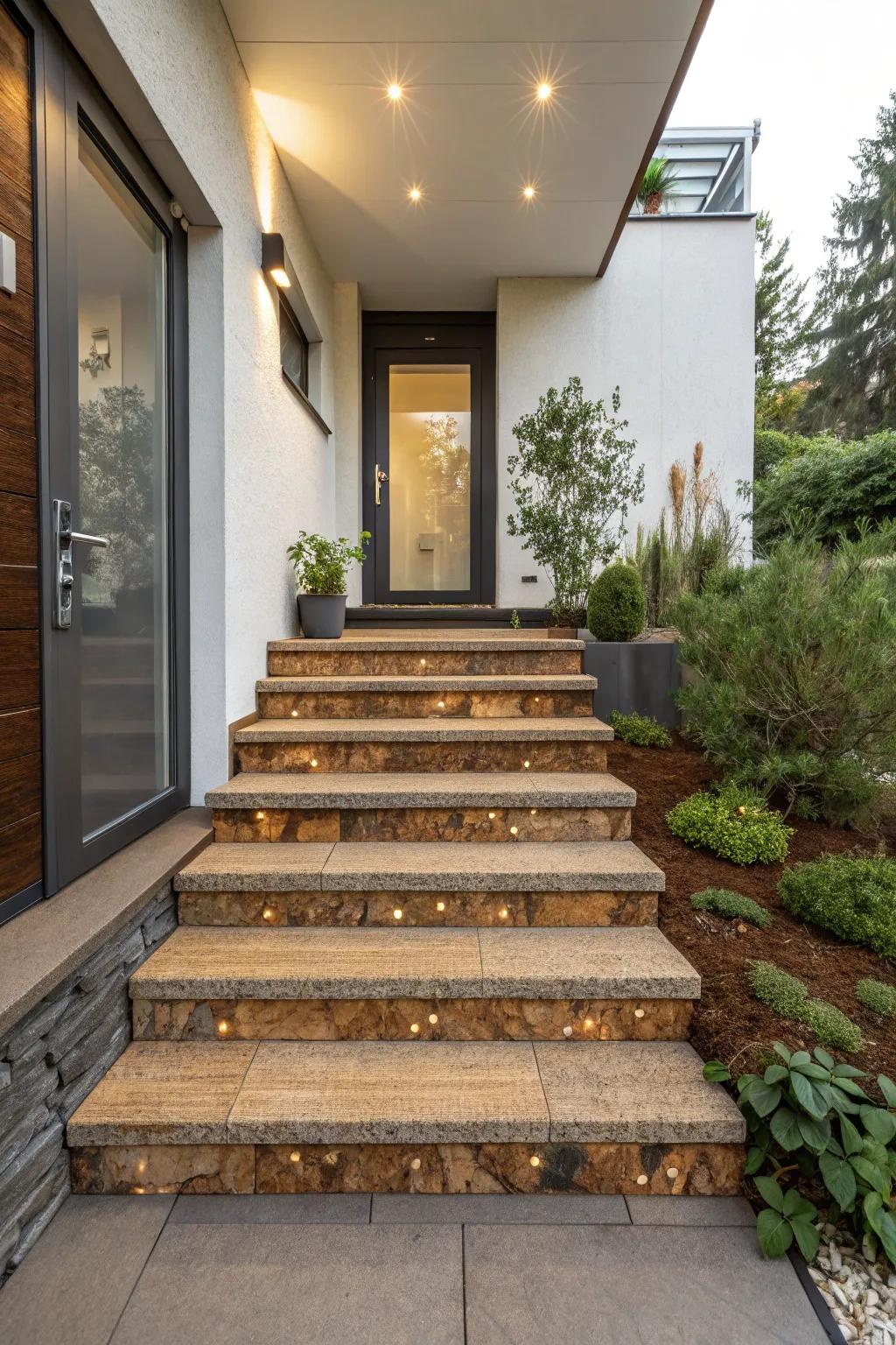 Recycled materials add eco-friendly style to your front steps.