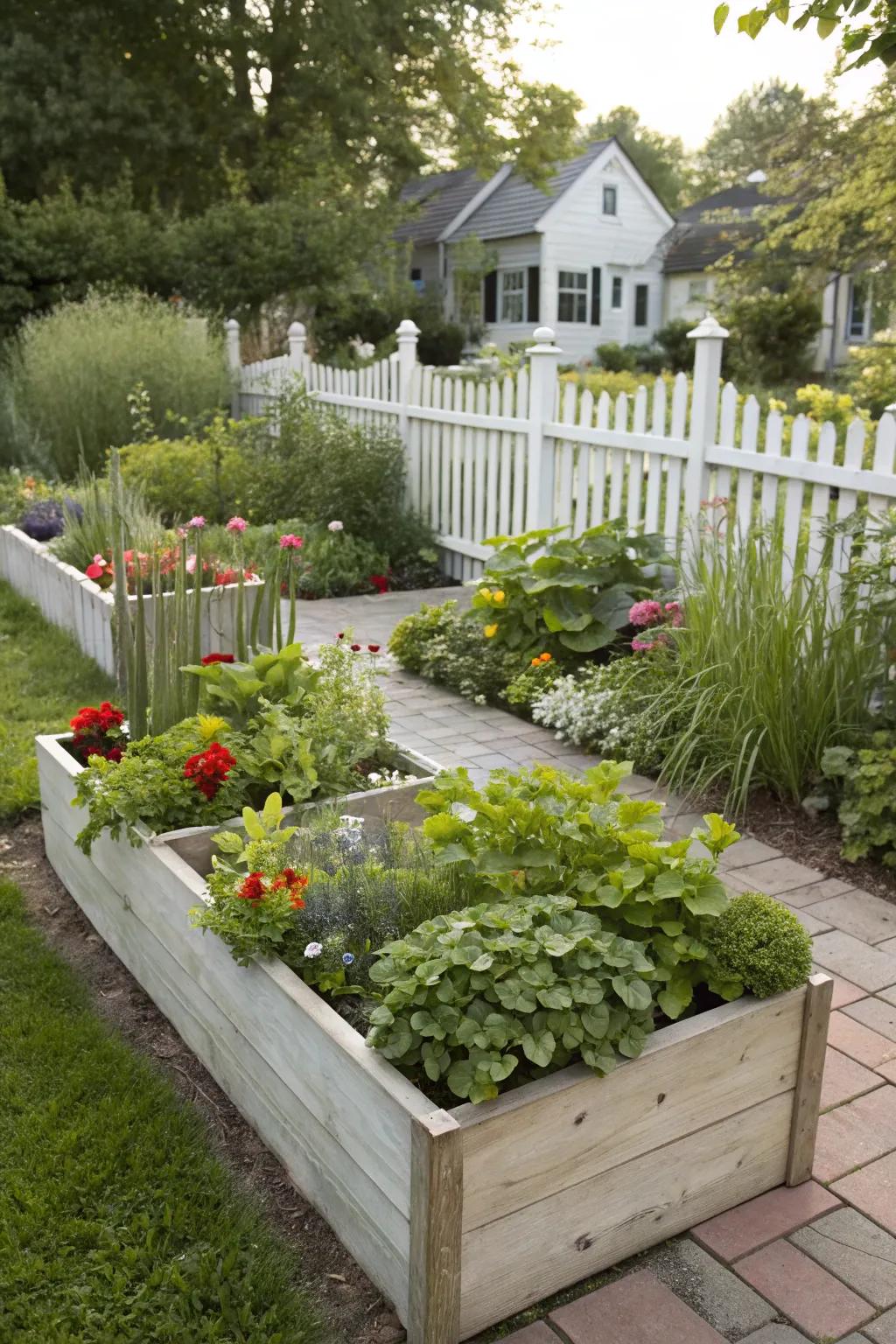 Raised planters combine functionality with beauty.