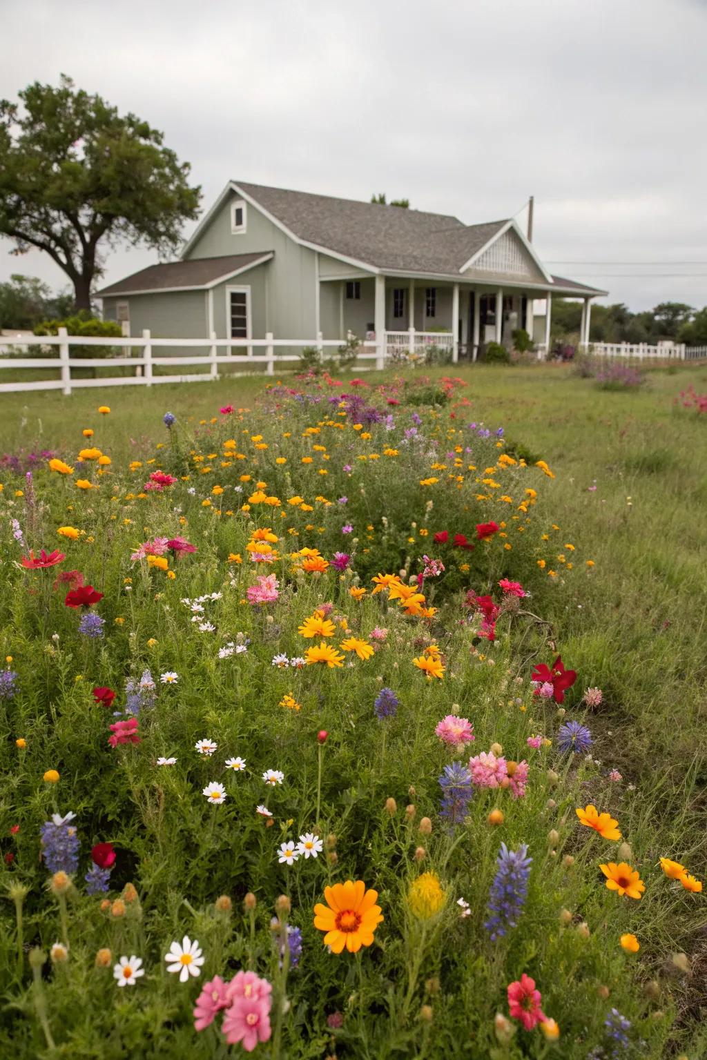 Wildflower meadow adding color and ecology to the front yard