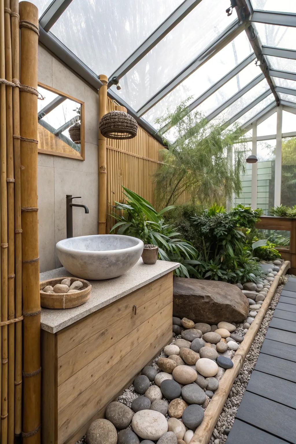 A Zen sink retreat that offers serenity and simplicity in the greenhouse.