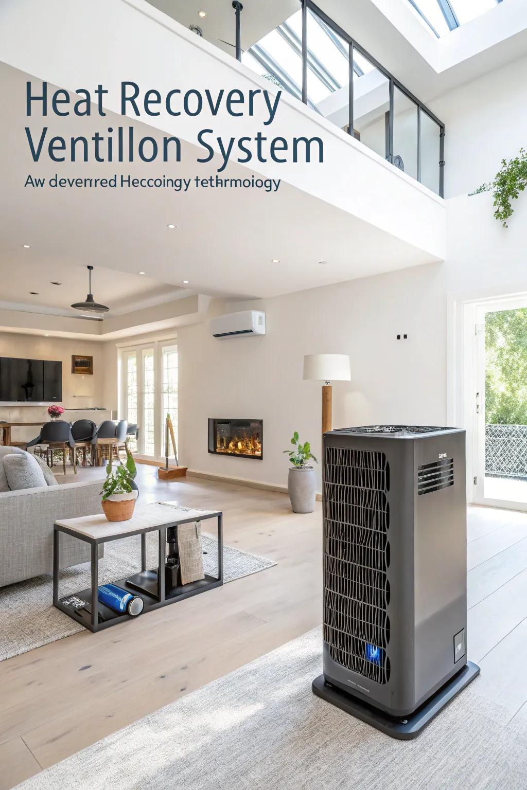 A modern home interior featuring a heat recovery ventilator system for improved air quality and energy efficiency.