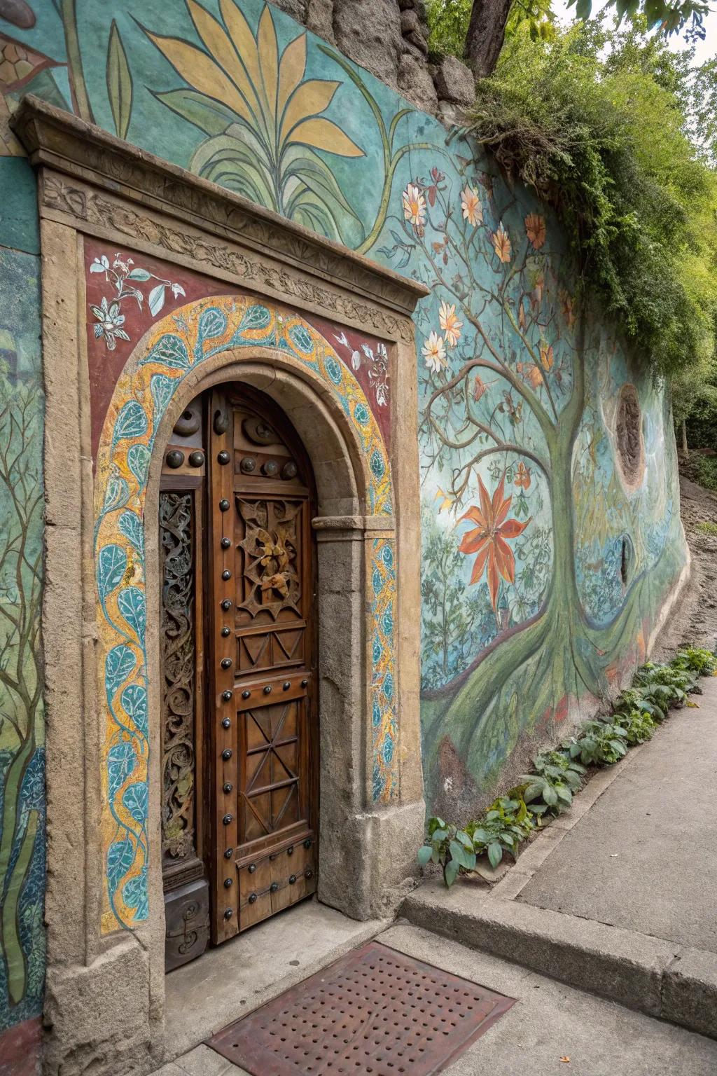 A mural turns a door into a piece of art.