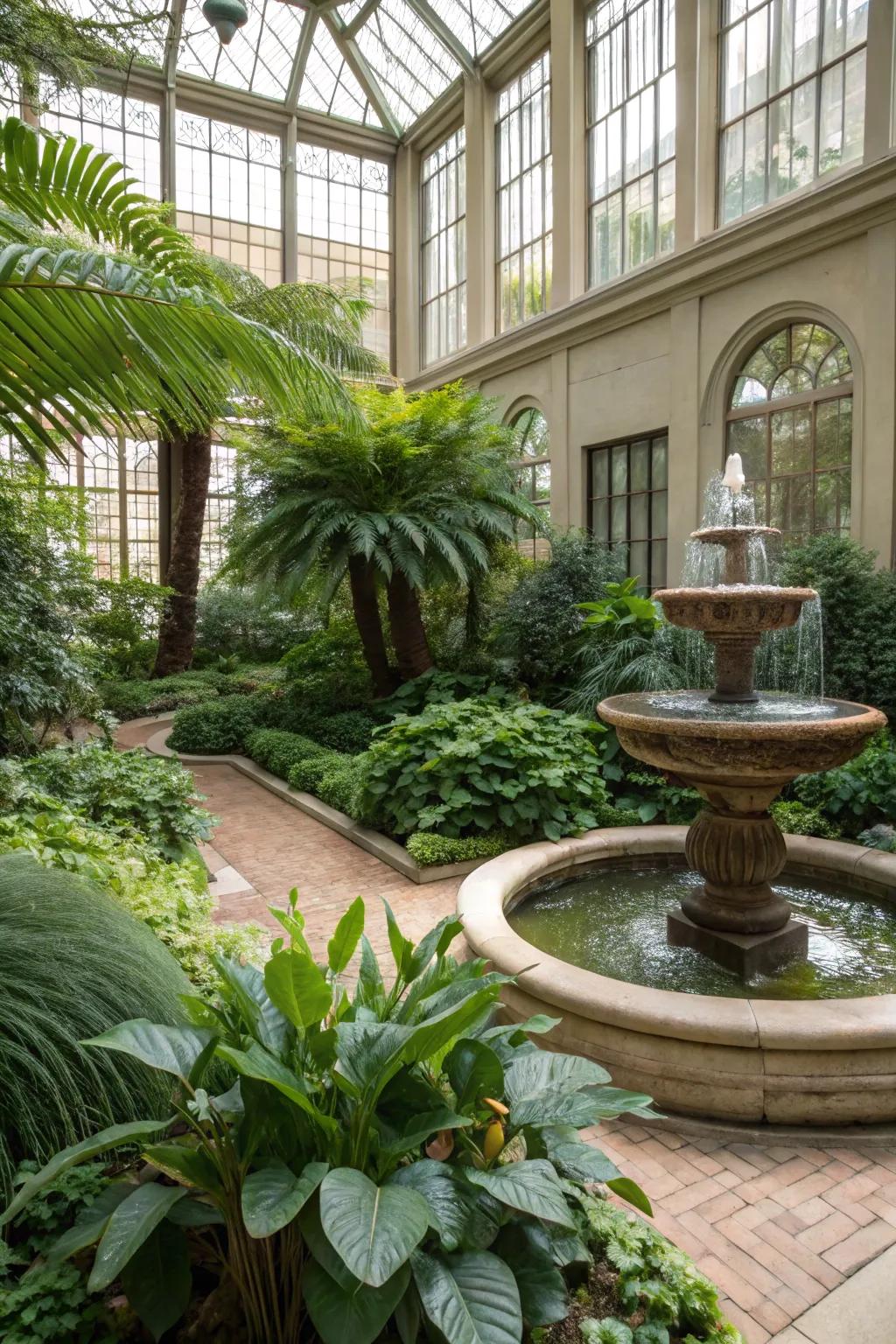 Garden oasis fountains blur the line between indoor and outdoor living.