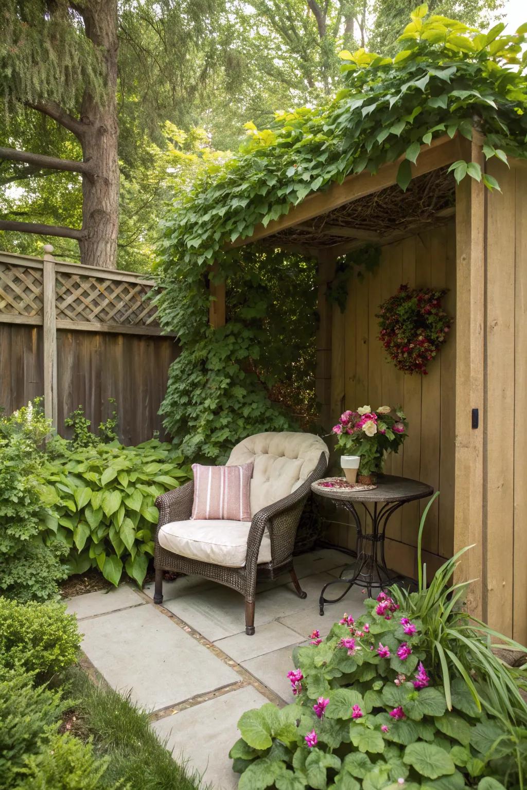 Hidden nooks provide a peaceful escape and intimate retreat on a patio.